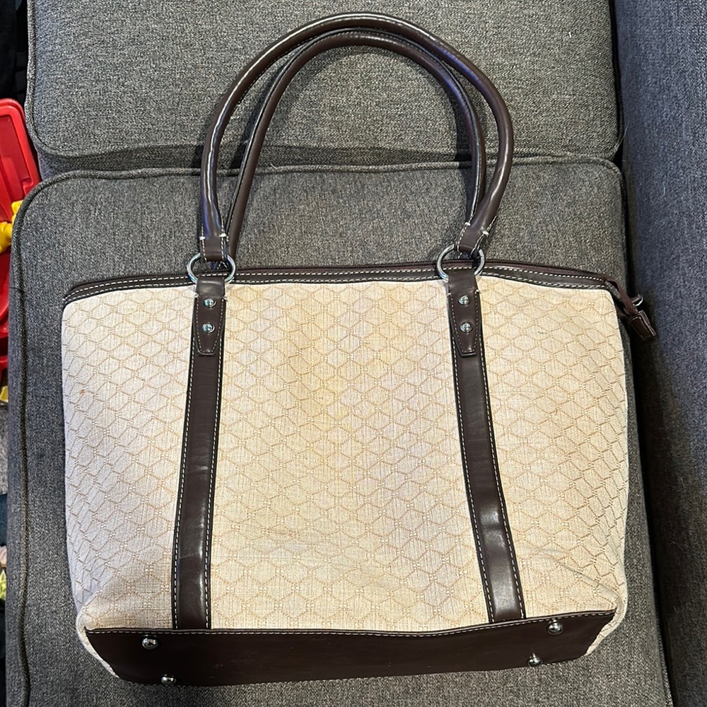 Elegant Cream and Brown Tote Bag!